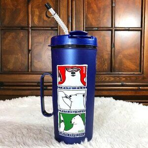 Coca-Cola Polar Bear 44 oz Chiller Foam Insulated Mug Thermos w Lid Capped Straw
